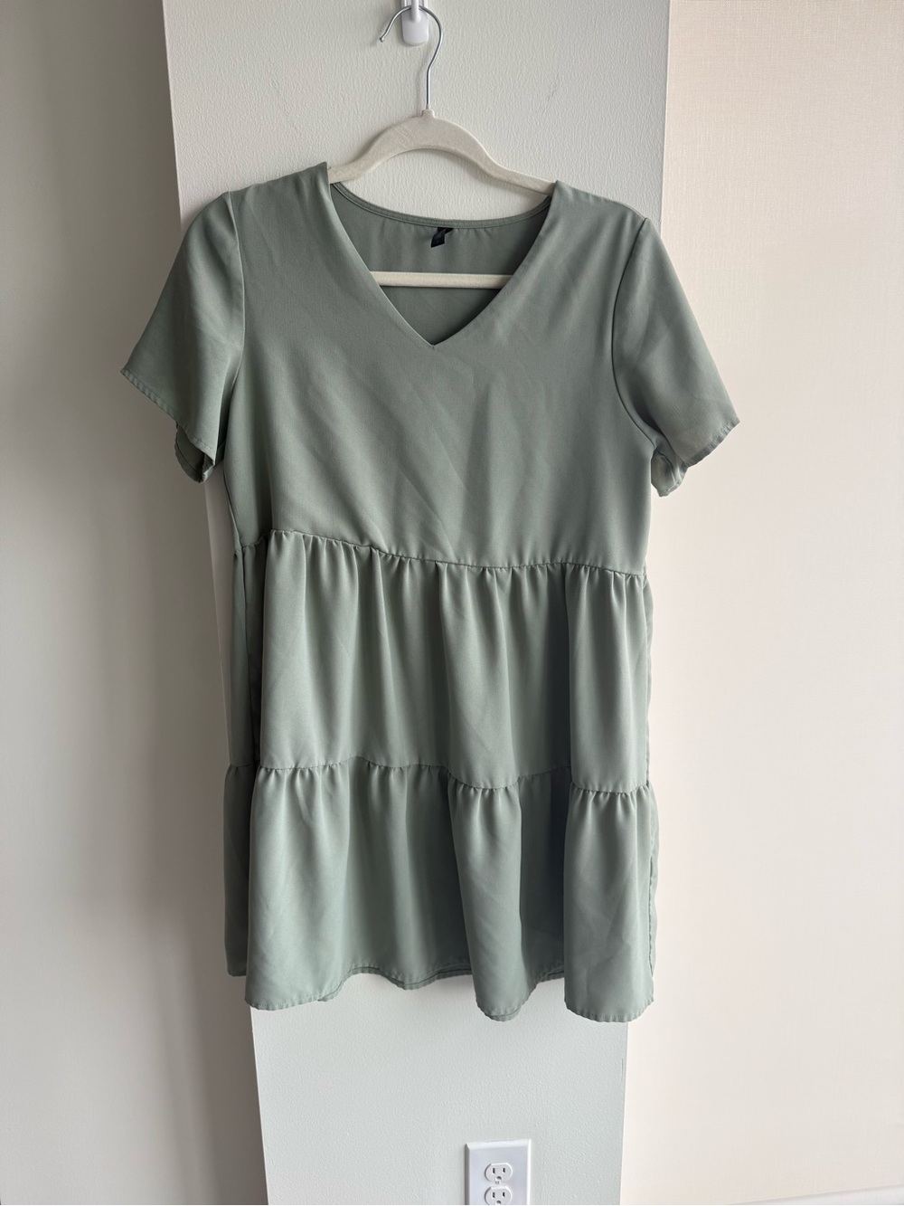 Sage Tiered V-Neck Mini Dress